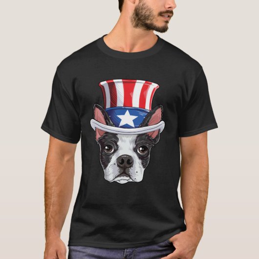 Boston Terrier 4th of July Uncle Sam Kids Boys Ame T-Shirt (Vorderseite)