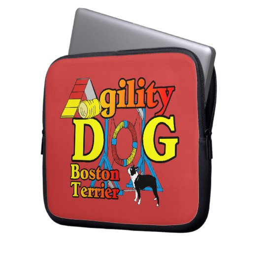 Boston Terrier Agility Laptopschutzhülle (Vorderseite Links)