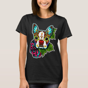 Boston Terrier am Roten Tag des Toten Zuckerschäd T-Shirt