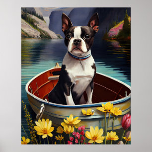 Boston Terrier am Ruder: Ein landschaftliches Aben Poster