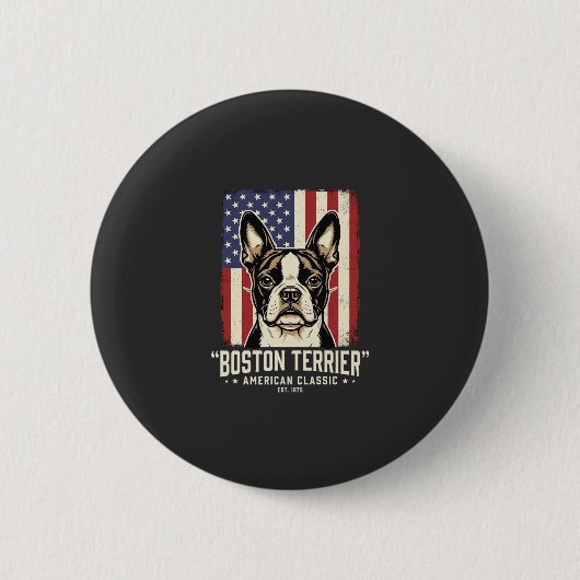 Boston Terrier Amerikanische Klassik Flagge Button (Vorderseite)