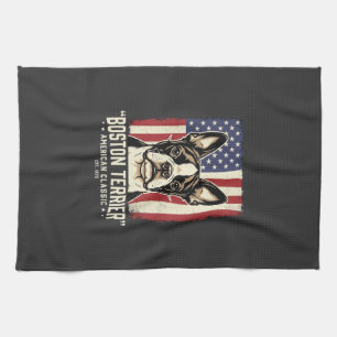 Boston Terrier Amerikanische Klassik Flagge Geschirrtuch