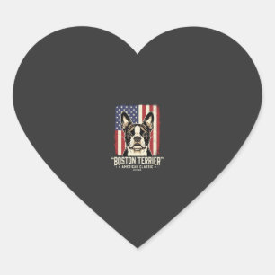 Boston Terrier Amerikanische Klassik Flagge Herz-Aufkleber