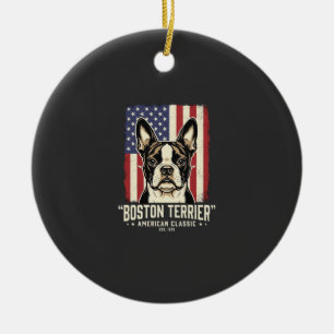 Boston Terrier Amerikanische Klassik Flagge Keramik Ornament