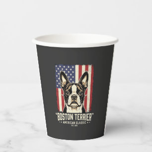 Boston Terrier Amerikanische Klassik Flagge Pappbecher