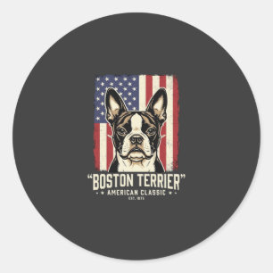 Boston Terrier Amerikanische Klassik Flagge Runder Aufkleber