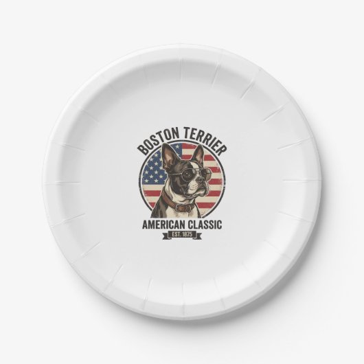Boston Terrier Amerikanischer Klassischer Hund Fla Pappteller (Vorderseite)