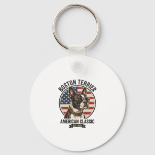 Boston Terrier Amerikanischer Klassischer Hund Fla Schlüsselanhänger