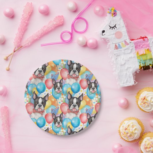 Boston Terrier and Balloons Pappteller (Party)