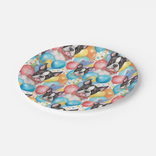 Boston Terrier and Balloons Pappteller (Schrägansicht)