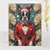 Boston Terrier Art Deco Christmas Tuxedo Hat Karte (Gelbe Blume)