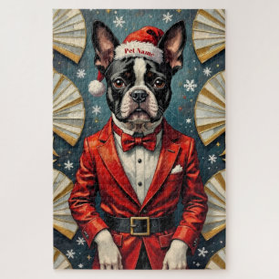 Boston Terrier Art Deco Weihnachts-Smokinghut Puzzle