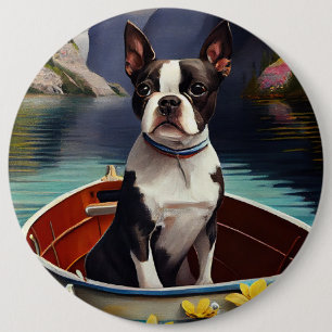 Boston Terrier auf einem Paddel: Ein landschaftlic Button