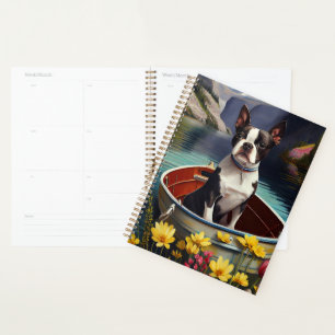 Boston Terrier auf einem Paddel: Ein landschaftlic Planer