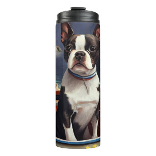 Boston Terrier auf einem Paddel: Ein landschaftlic Thermosbecher