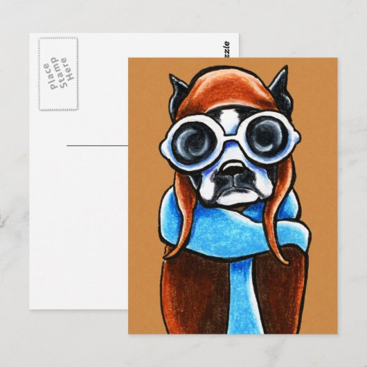 Boston Terrier Aviator Postkarte (Vorne/Hinten)