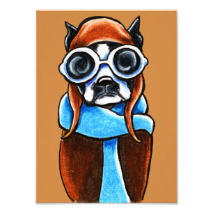 Boston Terrier Aviator Tintenstiftzeichnung Fotodruck