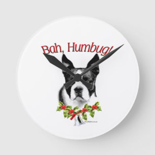 Boston Terrier Bah Humbug Runde Wanduhr