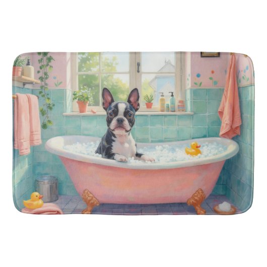 Boston Terrier Bath Time Cute Bathroom Decor Badematte (Vorderseite)