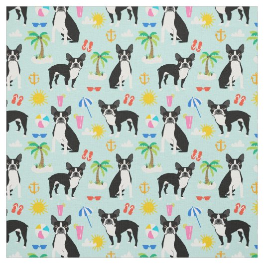 Boston Terrier Beach Fabric - Sommer-Hundegewebe Stoff (Muster)