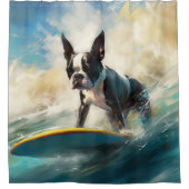 Boston Terrier Beach Surfainting Duschvorhang (Vorderseite)