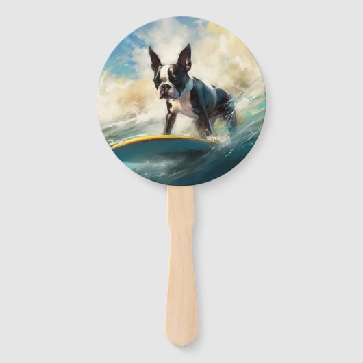 Boston Terrier Beach Surfainting Fächer (Rückseite)