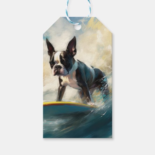 Boston Terrier Beach Surfainting Geschenkanhänger (Vorderseite)