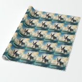 Boston Terrier Beach Surfainting Geschenkpapier (Ungerollt)