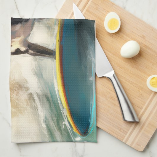 Boston Terrier Beach Surfainting Geschirrtuch (Viertel Falte)