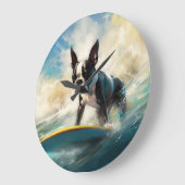 Boston Terrier Beach Surfainting Große Wanduhr (Winkel)