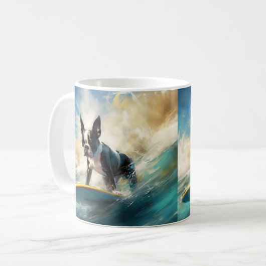 Boston Terrier Beach Surfainting Kaffeetasse (Vorderseite Links)