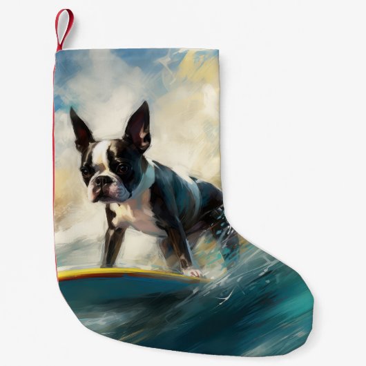 Boston Terrier Beach Surfainting Kleiner Weihnachtsstrumpf (Vorderseite)