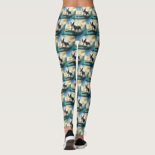 Boston Terrier Beach Surfainting Leggings (Rückseite)