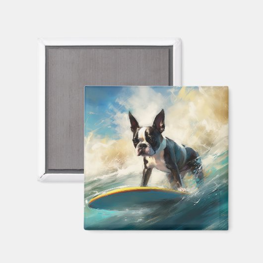 Boston Terrier Beach Surfainting Magnet (Vorderseite/Rückseite)