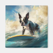 Boston Terrier Beach Surfainting Magnet (Vorne)