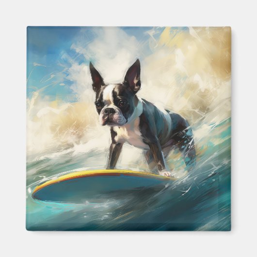 Boston Terrier Beach Surfainting Magnet (Vorne)