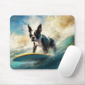 Boston Terrier Beach Surfainting Mousepad (Mit Mouse)