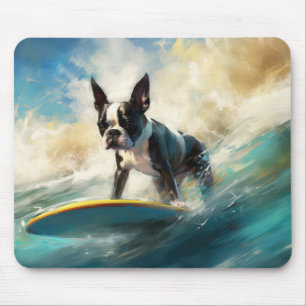 Boston Terrier Beach Surfainting Mousepad
