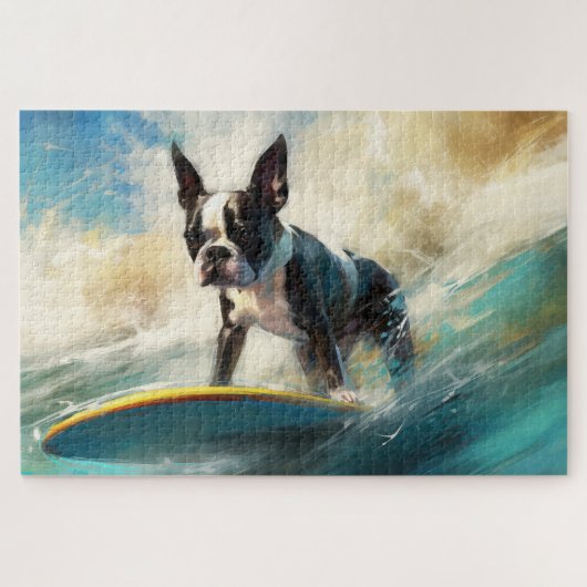 Boston Terrier Beach Surfainting Puzzle (Horizontal)
