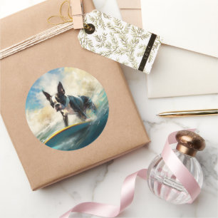 Boston Terrier Beach Surfainting Runder Aufkleber