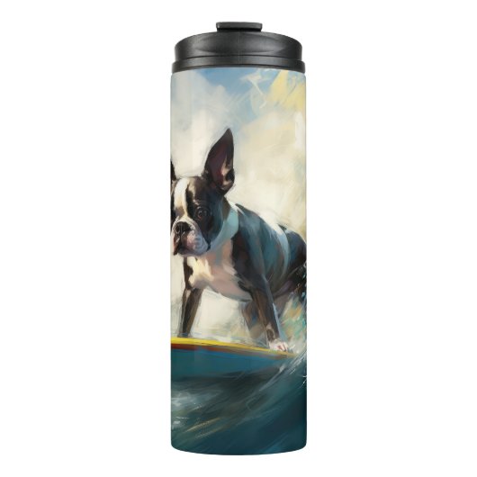 Boston Terrier Beach Surfainting Thermosbecher (Vorderseite)