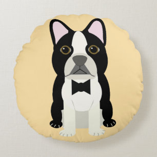 Boston Terrier beige Rundes Kissen