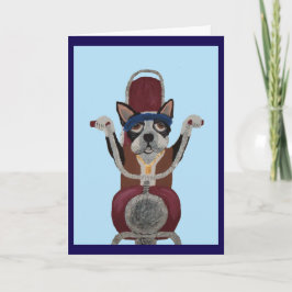 Boston Terrier Biker auf Motorrad Karte