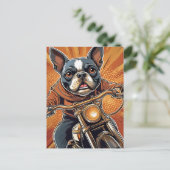 Boston Terrier Biker Postkarte (Stehend Vorderseite)