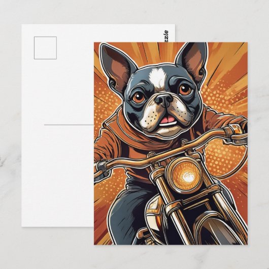Boston Terrier Biker Postkarte (Vorne/Hinten)