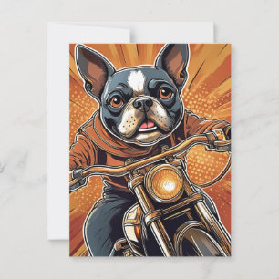 Boston Terrier Biker Postkarte