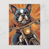 Boston Terrier Biker Postkarte (Vorderseite)