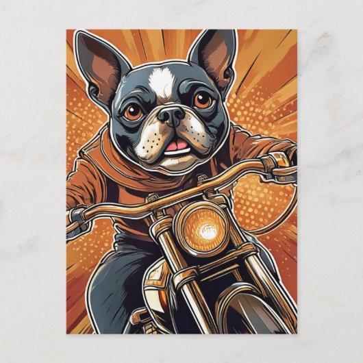 Boston Terrier Biker Postkarte (Vorderseite)
