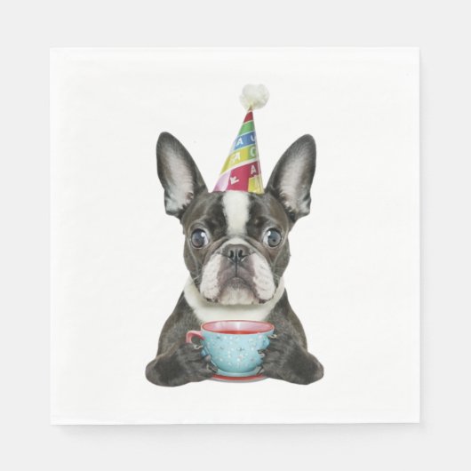 Boston Terrier Birthday Hat Classic T - Shirt Serviette (Vorderseite)