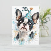 Boston Terrier Birthday Party Einladung (Stehend Vorderseite)